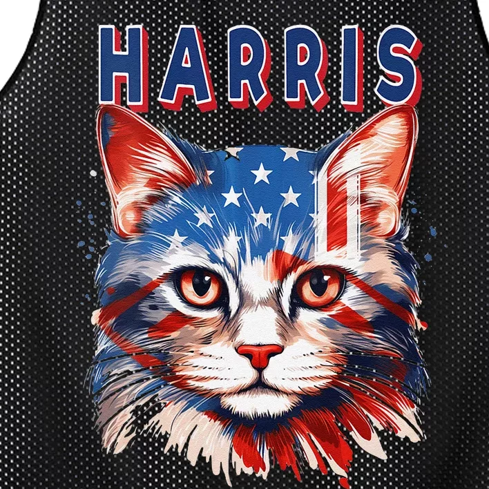 Kamala Harris For President 2024 Election Usa Flag Cat Lady Mesh Reversible Basketball Jersey Tank