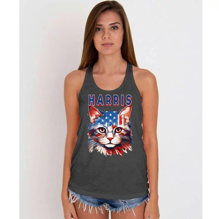 Kamala Harris For President 2024 Election Usa Flag Cat Lady Women's Knotted Racerback Tank