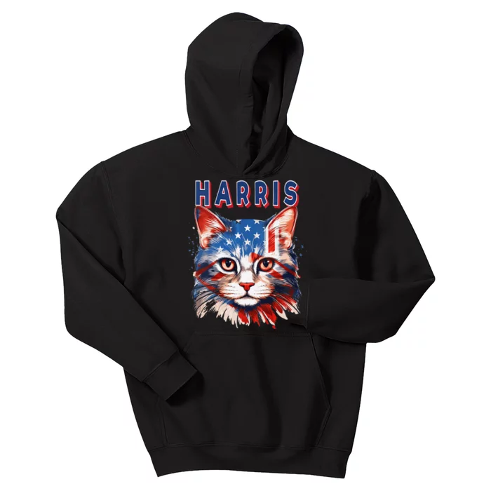 Kamala Harris For President 2024 Election Usa Flag Cat Lady Kids Hoodie