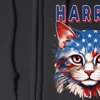 Kamala Harris For President 2024 Election Usa Flag Cat Lady Full Zip Hoodie