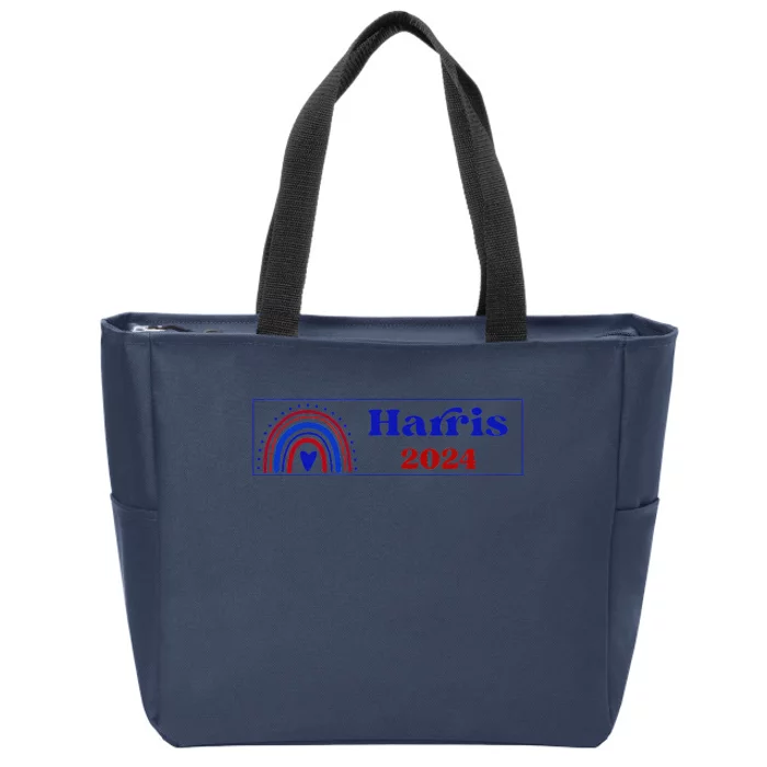 Kamala Harris For President 2024 Boho Rainbow Style Zip Tote Bag