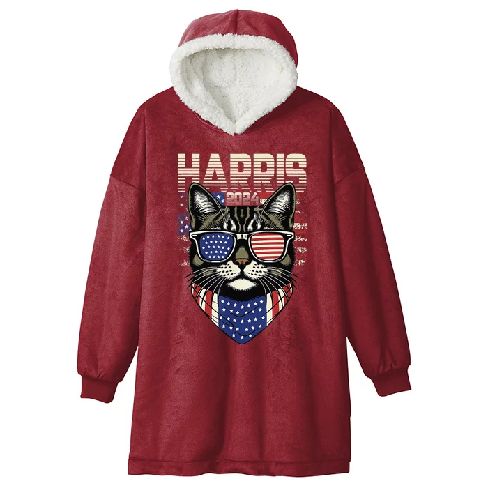 Kamala Harris For President 2024 Funny Cat Lady Hooded Wearable Blanket