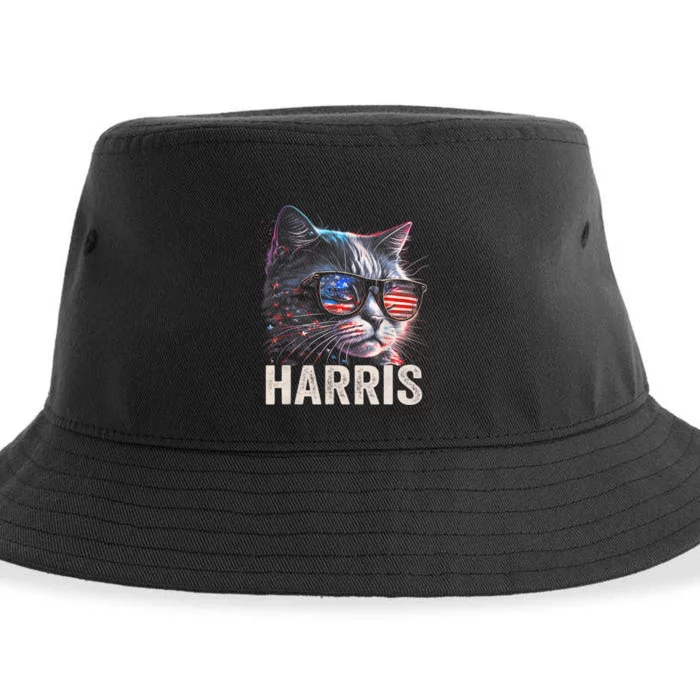 Kamala Harris For President 2024 Funny Cat Graphic Sustainable Bucket Hat