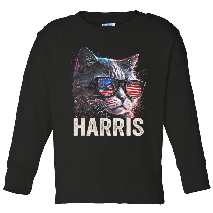 Kamala Harris For President 2024 Funny Cat Graphic Toddler Long Sleeve Shirt