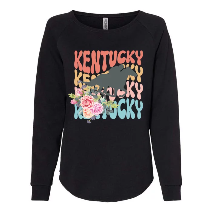 Kentucky Horse Floral Colorful Retro Womens California Wash Sweatshirt