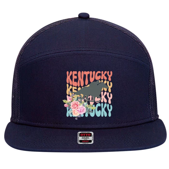 Kentucky Horse Floral Colorful Retro 7 Panel Mesh Trucker Snapback Hat