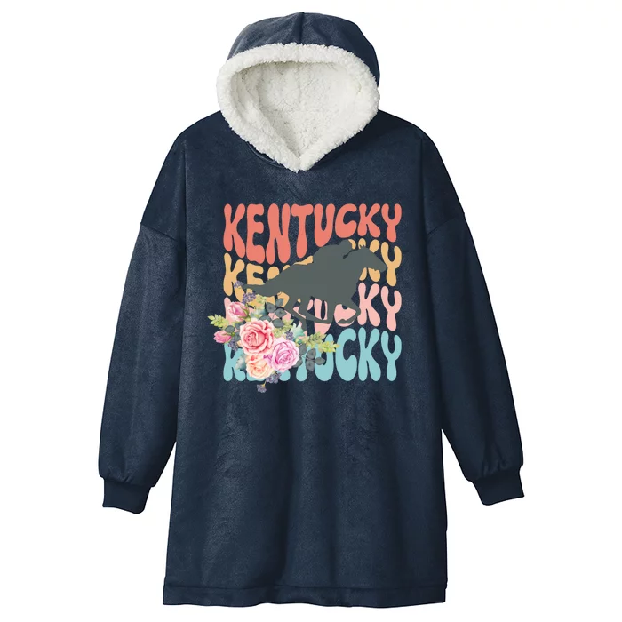 Kentucky Horse Floral Colorful Retro Hooded Wearable Blanket