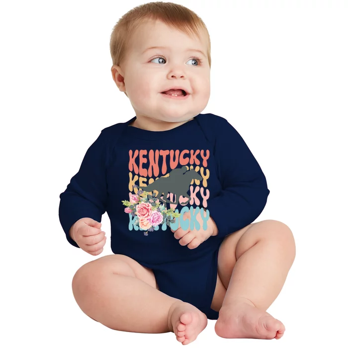 Kentucky Horse Floral Colorful Retro Baby Long Sleeve Bodysuit