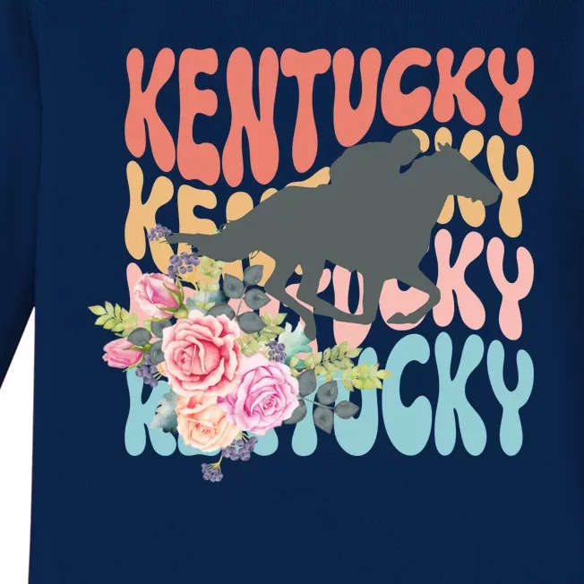 Kentucky Horse Floral Colorful Retro Baby Long Sleeve Bodysuit