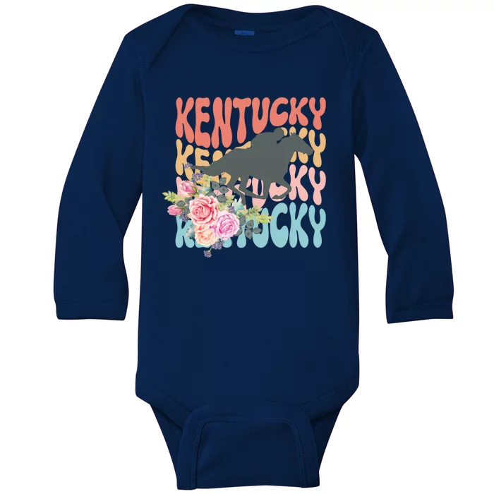 Kentucky Horse Floral Colorful Retro Baby Long Sleeve Bodysuit