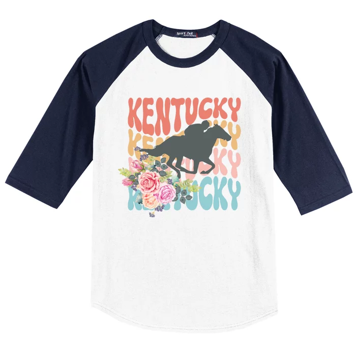 Kentucky Horse Floral Colorful Retro Baseball Sleeve Shirt