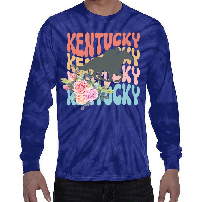 Kentucky Horse Floral Colorful Retro Tie-Dye Long Sleeve Shirt