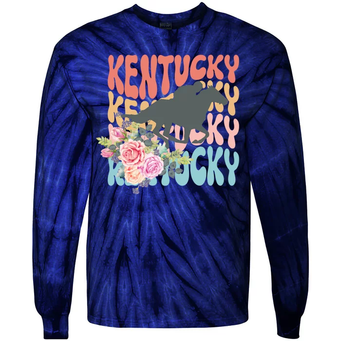 Kentucky Horse Floral Colorful Retro Tie-Dye Long Sleeve Shirt