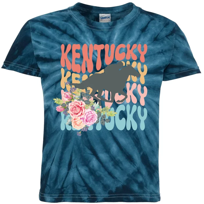 Kentucky Horse Floral Colorful Retro Kids Tie-Dye T-Shirt