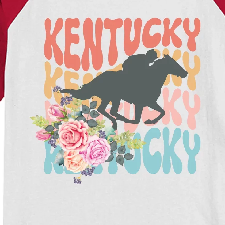 Kentucky Horse Floral Colorful Retro Kids Colorblock Raglan Jersey