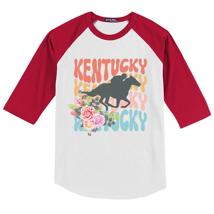 Kentucky Horse Floral Colorful Retro Kids Colorblock Raglan Jersey