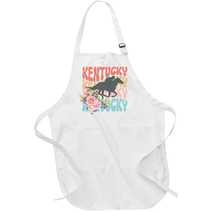 Kentucky Horse Floral Colorful Retro Full-Length Apron With Pocket