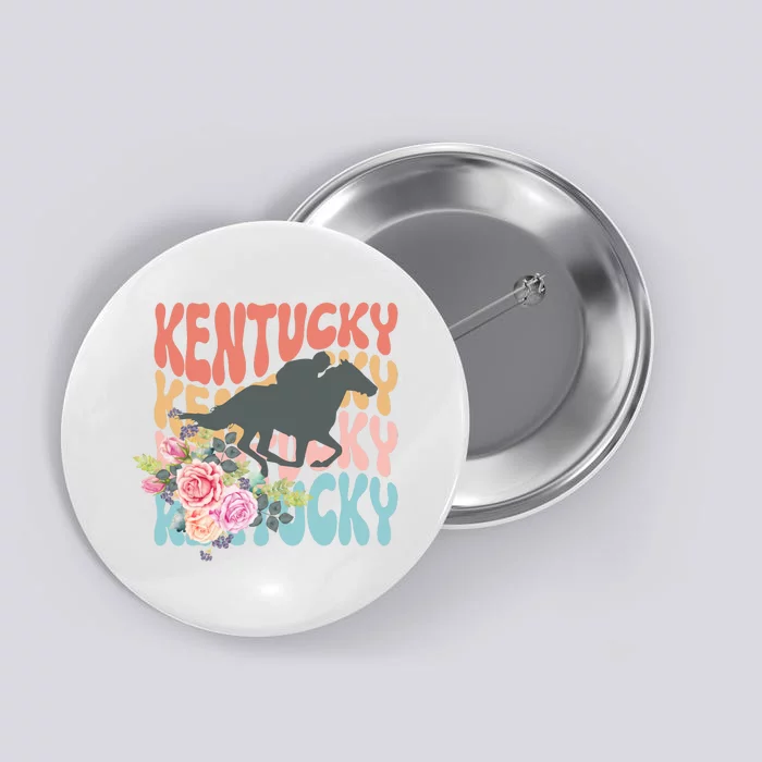 Kentucky Horse Floral Colorful Retro Button