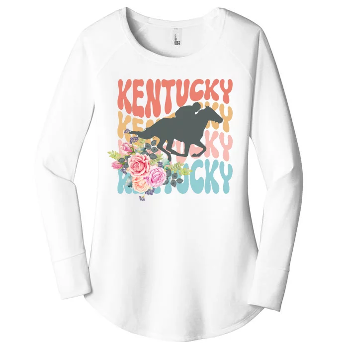 Kentucky Horse Floral Colorful Retro Women's Perfect Tri Tunic Long Sleeve Shirt