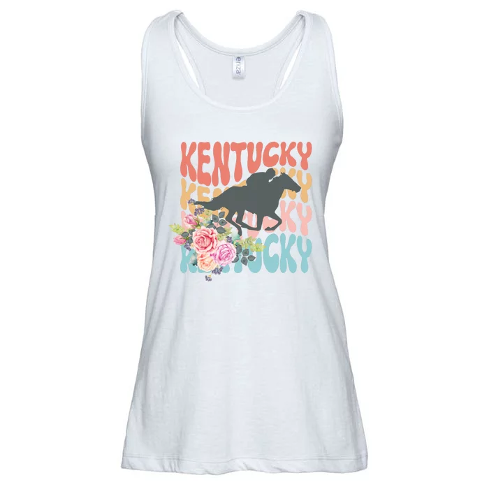 Kentucky Horse Floral Colorful Retro Ladies Essential Flowy Tank