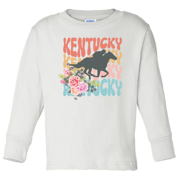 Kentucky Horse Floral Colorful Retro Toddler Long Sleeve Shirt