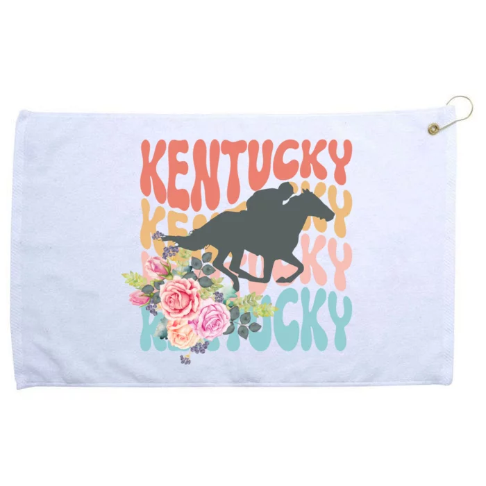 Kentucky Horse Floral Colorful Retro Grommeted Golf Towel