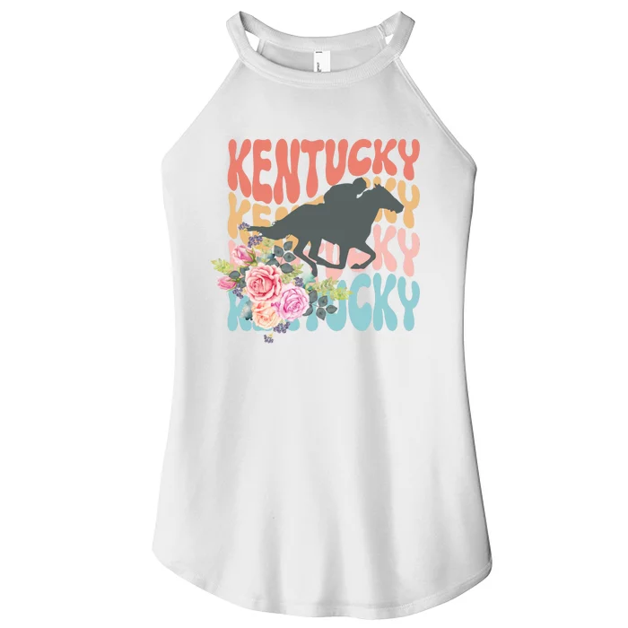 Kentucky Horse Floral Colorful Retro Women’s Perfect Tri Rocker Tank