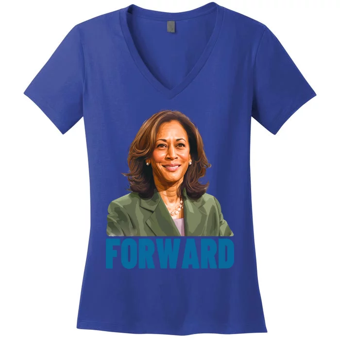 Kamala Harris Forward 2024 Portrait Outfit Vote Election Great Gift Women's V-Neck T-Shirt