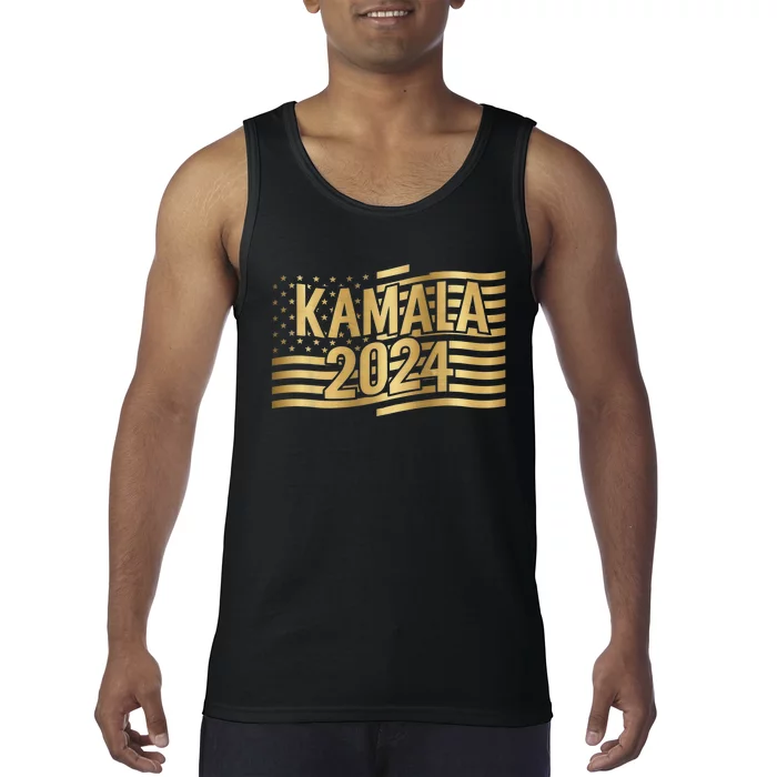 Kamala Harris For President 2024 Gold Flag And Kamala Gift Tank Top