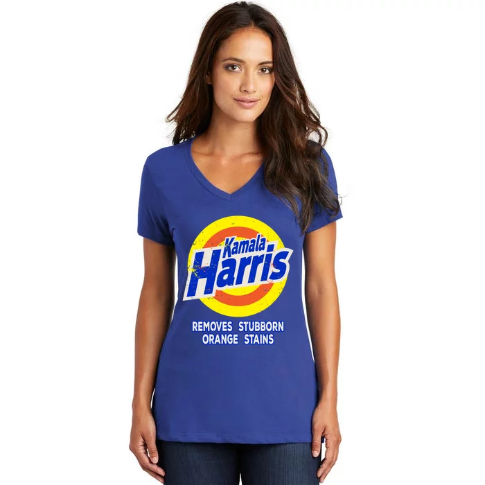 Kamala Harris Funny Detergent Removes Stubborn Orange Stains Cool Gift Women's V-Neck T-Shirt