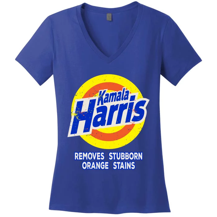 Kamala Harris Funny Detergent Removes Stubborn Orange Stains Cool Gift Women's V-Neck T-Shirt