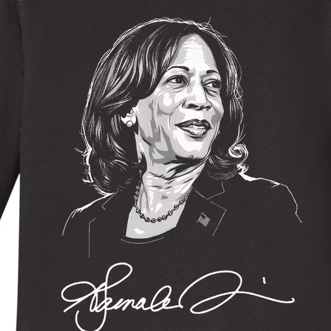 Kamala Harris For President 2024 With Signature Baby Long Sleeve Bodysuit