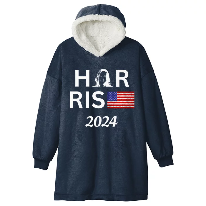 Kamala Harris Flag Her Rise 2024 For President Hooded Wearable Blanket