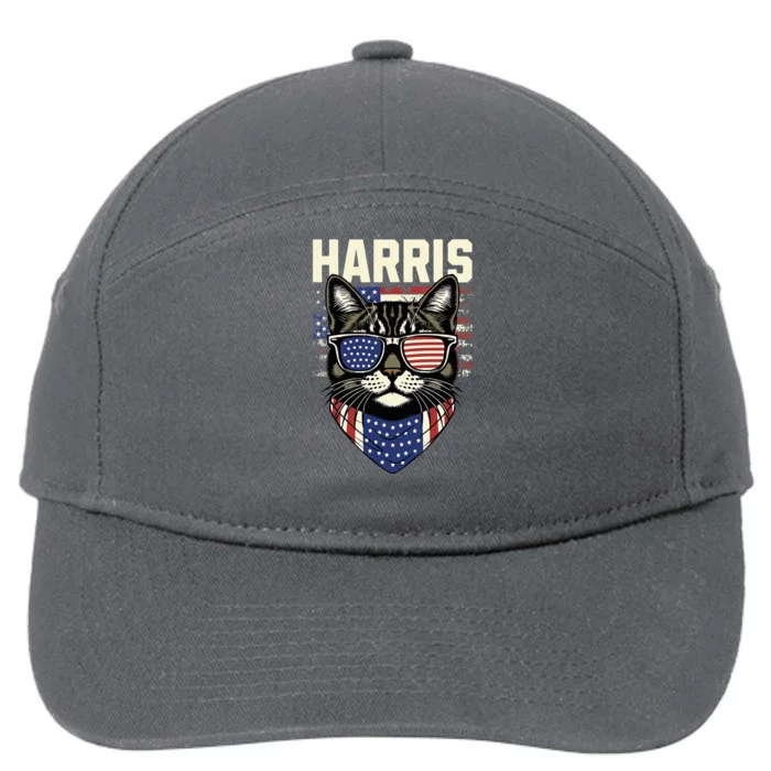 Kamala Harris For President 2024 Funny Cat Graphic 7-Panel Snapback Hat