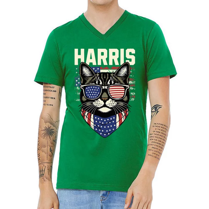 Kamala Harris For President 2024 Funny Cat Graphic V-Neck T-Shirt