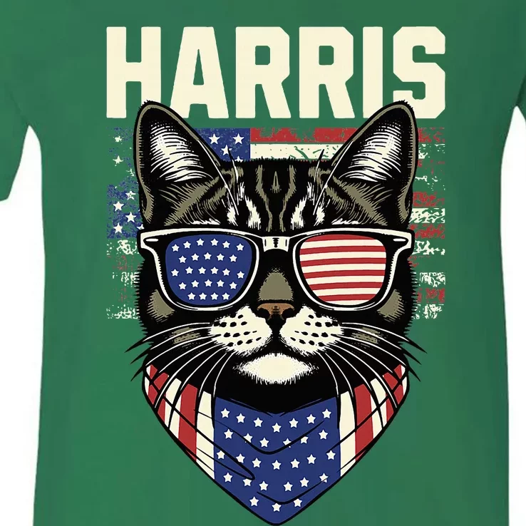 Kamala Harris For President 2024 Funny Cat Graphic V-Neck T-Shirt