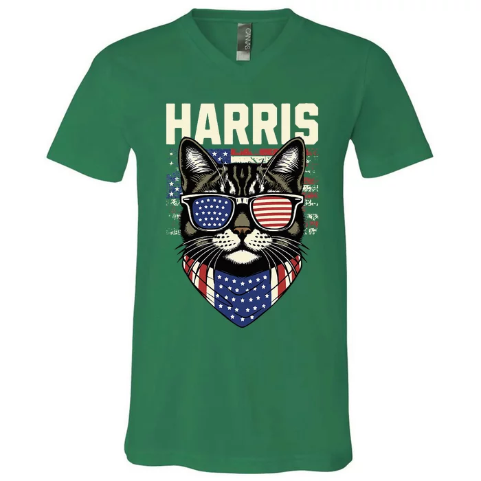 Kamala Harris For President 2024 Funny Cat Graphic V-Neck T-Shirt