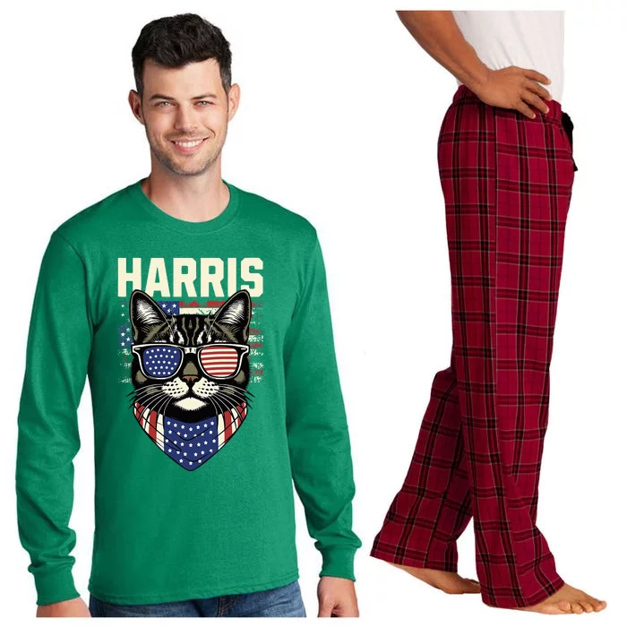 Kamala Harris For President 2024 Funny Cat Graphic Long Sleeve Pajama Set