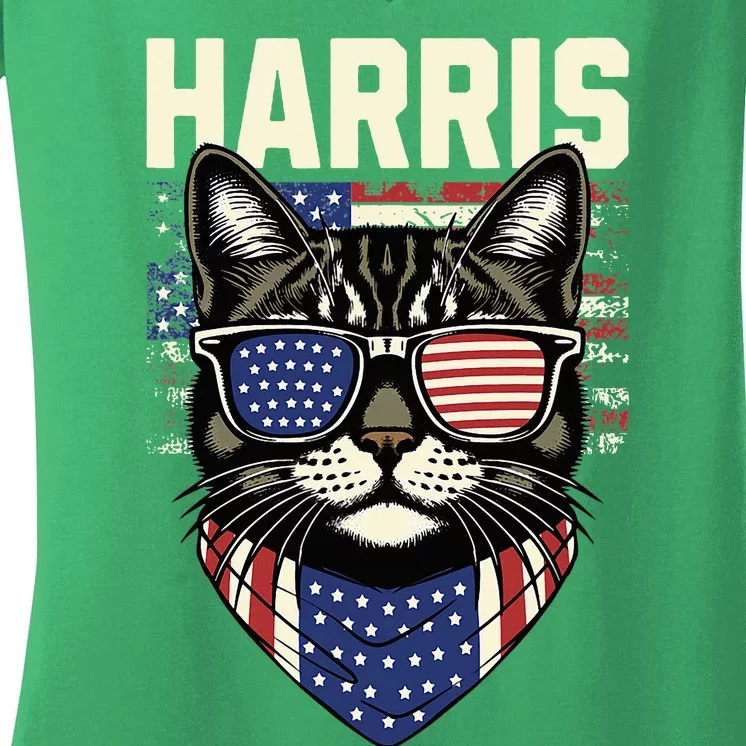 Kamala Harris For President 2024 Funny Cat Graphic Women's V-Neck T-Shirt