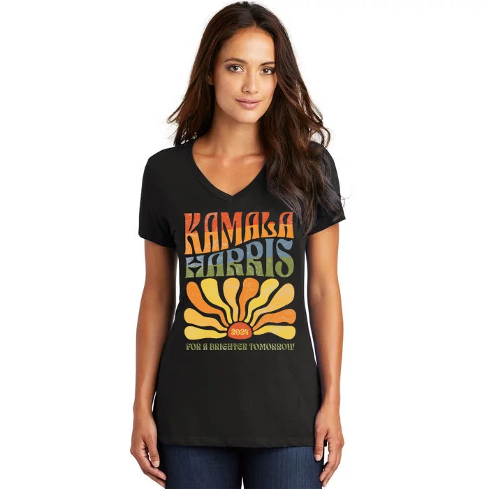 Kamala Harris For A Brighter Tomorrow 2024 Boho Aesthetic Gift Women's V-Neck T-Shirt