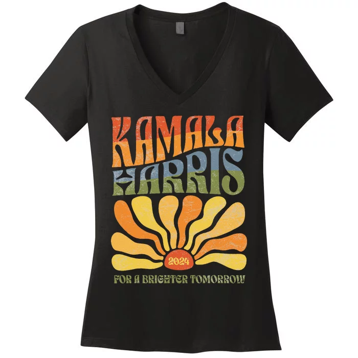 Kamala Harris For A Brighter Tomorrow 2024 Boho Aesthetic Gift Women's V-Neck T-Shirt