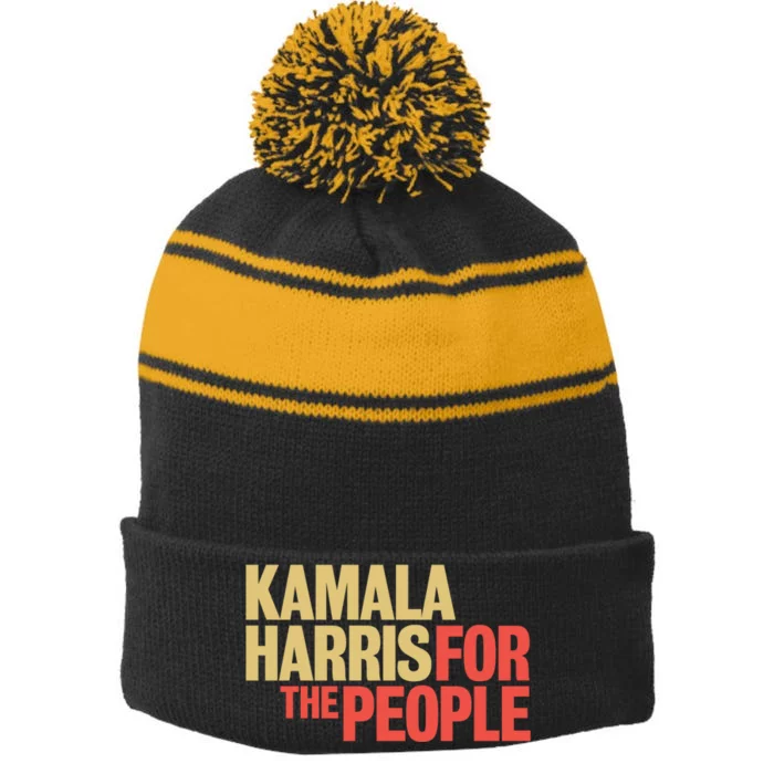 Kamala Harris For The People President 2024 Stripe Pom Pom Beanie