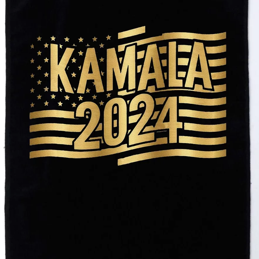 Kamala Harris For President 2024 Gold Flag And Kamala Text Gift Platinum Collection Golf Towel