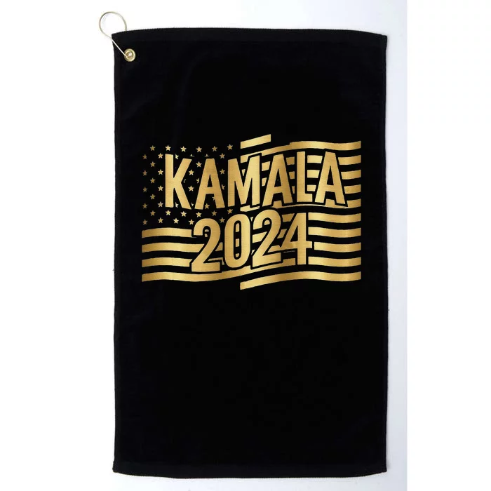 Kamala Harris For President 2024 Gold Flag And Kamala Text Gift Platinum Collection Golf Towel