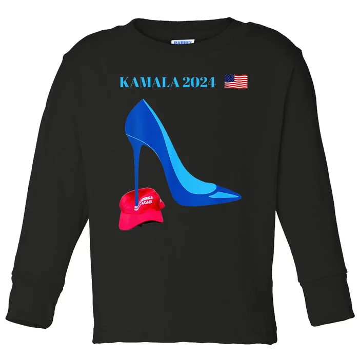 Kamala Harris For President 2024 High Heel Crushed Maga Hat Toddler Long Sleeve Shirt