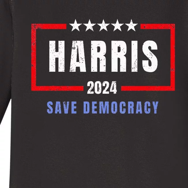 Kamala Harris For President 2024 Harris Save Democracy Baby Long Sleeve Bodysuit