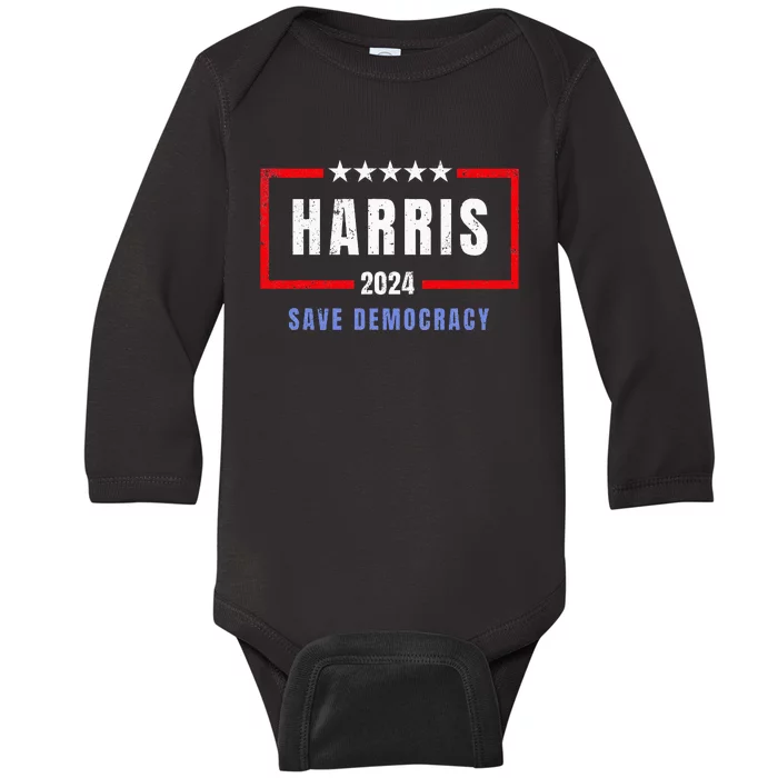 Kamala Harris For President 2024 Harris Save Democracy Baby Long Sleeve Bodysuit