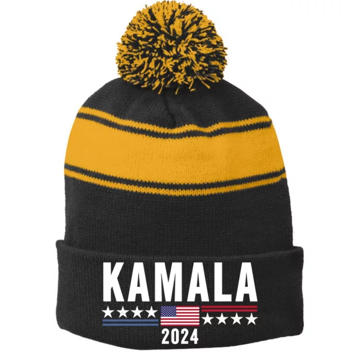 Kamala Harris For President 2024 Stripe Pom Pom Beanie