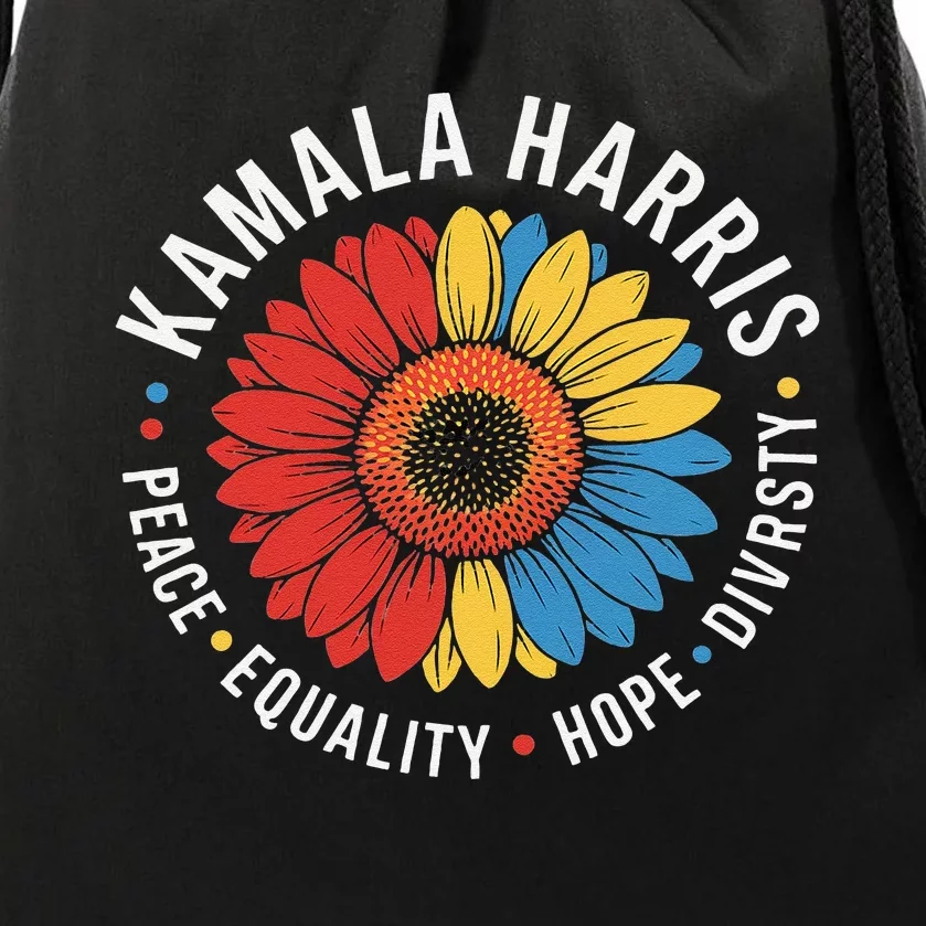 Kamala Harris Floral Peace Love Diversity Equality Drawstring Bag