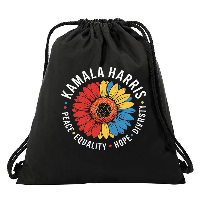 Kamala Harris Floral Peace Love Diversity Equality Drawstring Bag